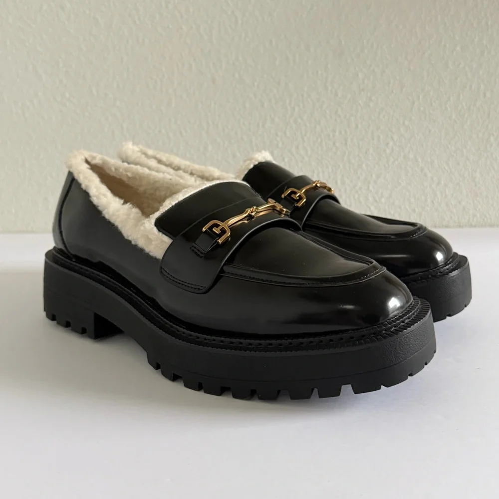 Sam Edelman‎ Laurs Cozy Lug Sole Loafer Faux Fur Black Womens US 9.5M NEW